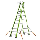 Safety Cage® 2.0 - EN 131 - 150 kg Rated, Fiberglass Electrical Insulated Platform Ladder with Wheels, GROUND CUE and Adjustable Outriggers