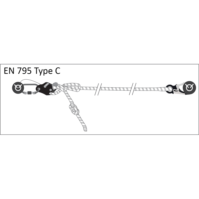 FA 40 906 - Kernmantle Work positioning lanyard (maxi length 5m & 10m), with a rope grab adjuster, with 1 steel snap hook and 1 steel screw-locking karabiner