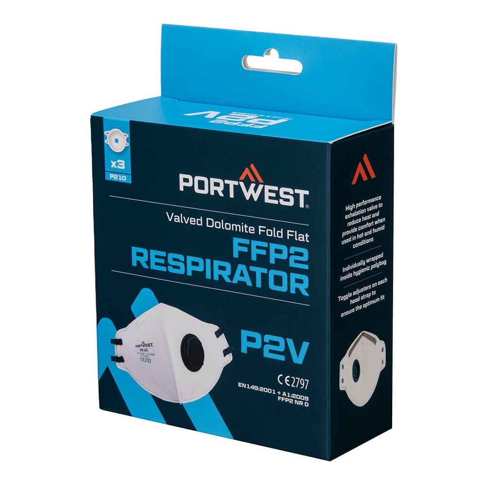 P210 FFP2 Valved Dolomite Fold Flat Respirator (Pk3)