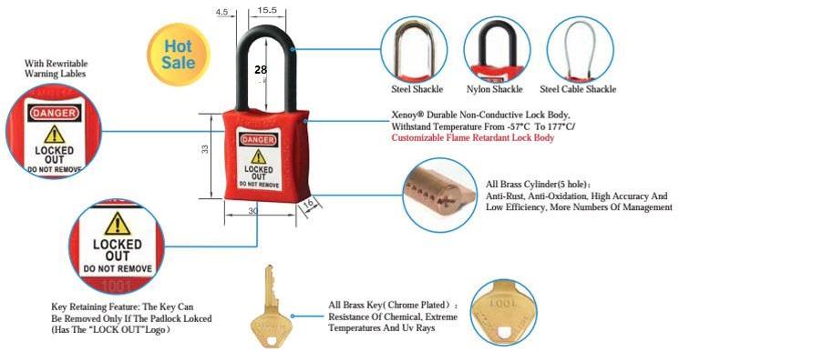 S03 3mm/4.5mm Copper Body & Steel Cable LOTO Padlocks