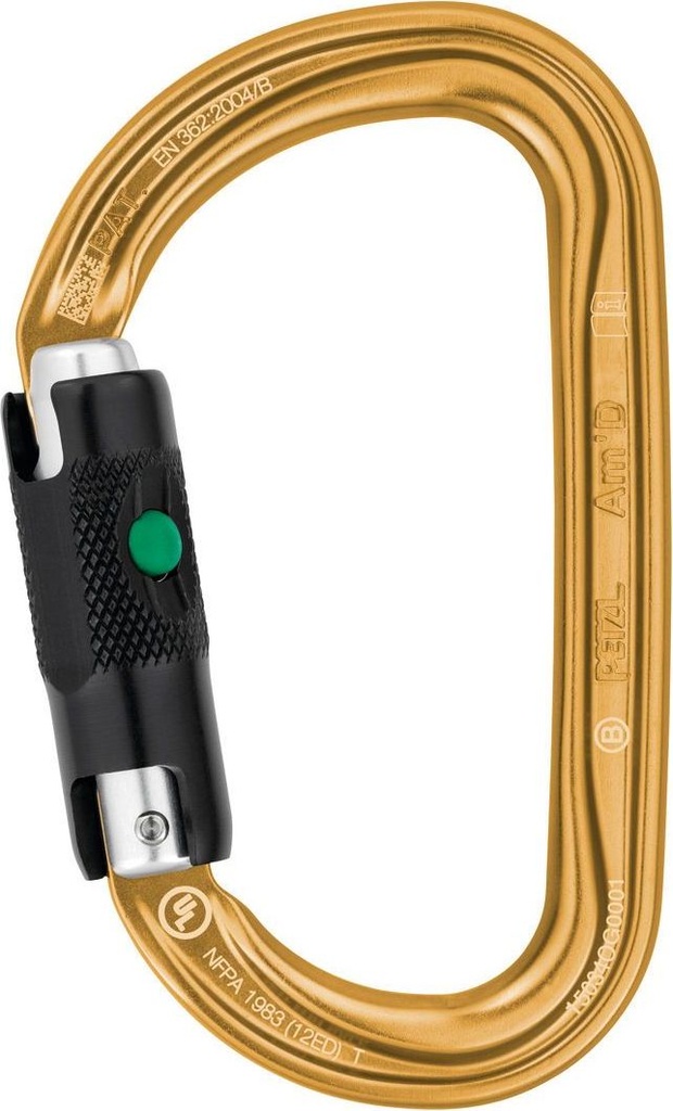 Am’D D-shaped locking carabiner for attaching devices to a harness