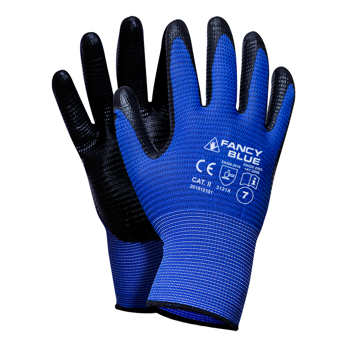 FANCY BLUE Ribbed structure Nitrile coated Safety work gloves