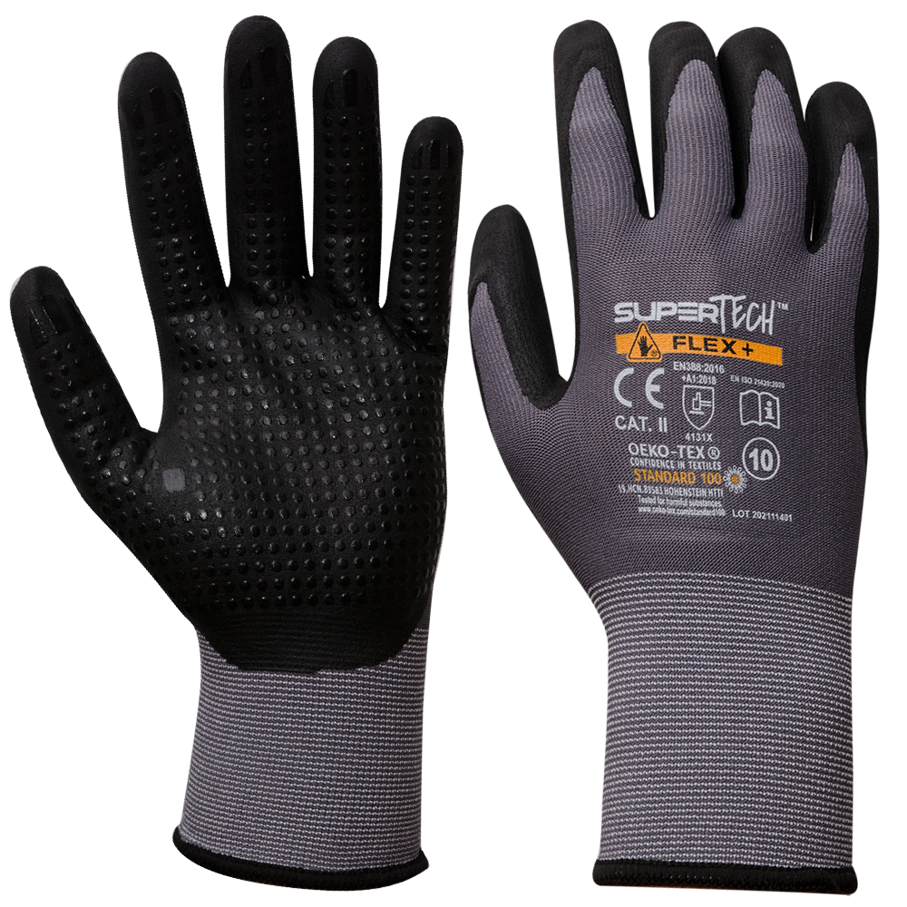SUPER TECH FLEX + Microfoam Nitrile Coated with PVC dots Safety work Ракавици