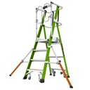 Safety Cage® 2.0 - EN 131 - 150 kg Rated, Fiberglass Electrical Insulated Platform Ladder with Wheels, GROUND CUE and Adjustable Outriggers